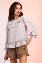 Lavender Floral Print Ruffle Blouse
