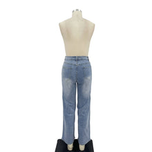 Blue Embroidered Cutout Straight Leg Jeans