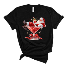 Martini Santa Rhinestone Graphic Christmas Tees