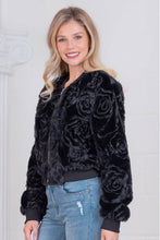 Black Textured Rosette Embellishment fur