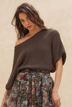 Espresso Short-Sleeve Pointelle Ribbed Knit Sweater
