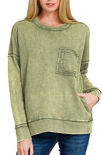 Ash Black terry Washed Raw Edge Front Pocket Pullover