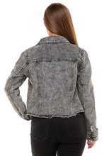 Black Acid Wash Denim Jacket with Raw Hem