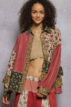 Raspberry Multi Long sleeve double gauze patchwork shirred ruffle POL shirts