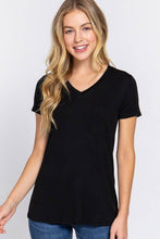 Burgundy Short Sleeve V-neck Top with Pocket