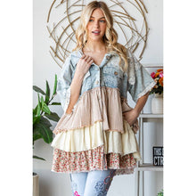 Light Denim Multi Tiered Ruffle Hooded Short Sleeve Oli+Hali Jacket