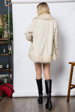 Ivory Shaggy Fur Open Front Mid Length Jacket