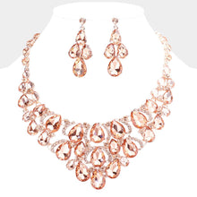 Jet Black Teardrop Stone Cluster Evening Necklace