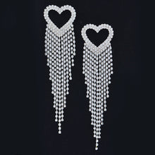 Silver Rhinestone Heart Fringe Earring