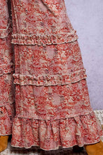 Pink Multi Vintage Distressed Plaid Ruffle Hem High Rise Wide Leg POL Pants