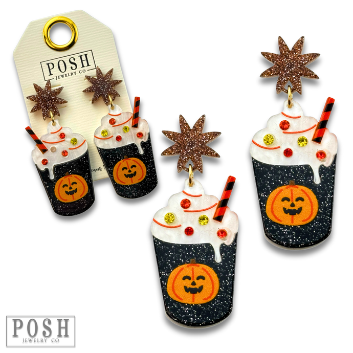 Black Halloween pumpkin drink earring