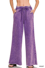 Light Olive Acid Wash Fleece Palazzo Sweatpants With Pockets