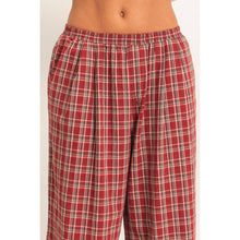 Dark Red Elastic Waist Plaid Pants