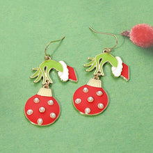Gold Pink Grinch Christmas Ornament Charm Drop Dangle Earrings