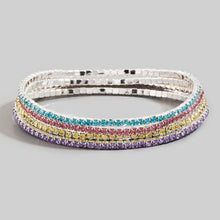 Silver Five Piece Rhinestone Stretch Bracelet Set