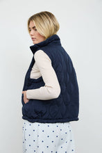 Navy Plaid Collar Quilted Zip Up Vest