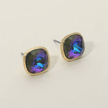 Red Cushion-cut Faceted Iridescent Stone Stud Earrings