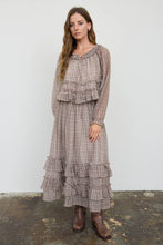 Brown Plaid Ruffled Tiered Hem Midi Skirt