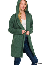 Black Hooded Open Front Sweater Cardigan
