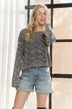 LONG SLEEVE DIAMOND KNIT SWEATER - CESW3862: CHARCOAL / S-M-L(2-2-2)