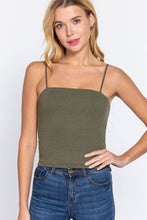 Celadon Green Straight Neck Two Ply Rib Knit Cami Top