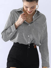 Black White Striped Button Down Long Sleeve Collared Shirts