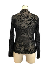 Black Paisley Velvet Print Mesh Top