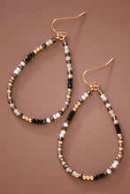 Mixed Black Teardrop Wire Beaded Glass Crystal Earrings