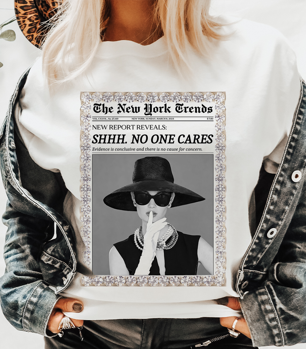Natural Shh No One Cares Newspaper Tee