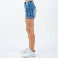 Blue High Waist Cargo Pocket Denim Shorts