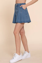 Medium Blue Pleated Mini Denim Skirt