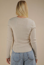 Oatmeal Button Down Fitted Knit Casual Top