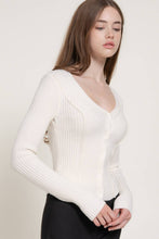 Ivory Long Sleeve V-Neck Cardigan with V-Shape Hem