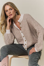 CONTRAST SCALLOP TRIM SWEATER CARDIGAN Latte