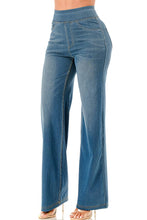 Medium Denim Ultra soft light weight flare baggy jeans with pull on waist