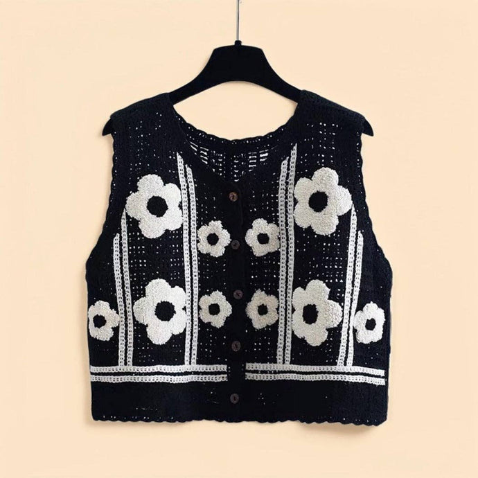 Black Crosa - Floral Crochet Knit Vest – Airy Summer Cover-Up