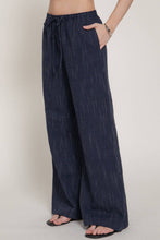 Navy Ivory Elastic Waist Striped Gauze Woven Pants
