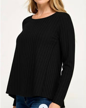 Black Long Sleeve Textured Round Neck Top