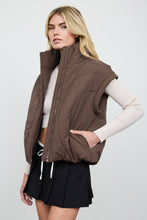 Chocolate Brown Sculpted Panel Quilted Mock Neck Puffer Vest
