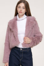 Mauve Long Sleeve Notched Collar Faux Fur Cropped Jacket