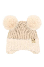C.C Baby Fur Earflap Pompom Beanie: Beige