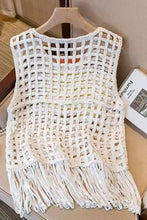 White Fringe Open Weave Sleeveless Vest