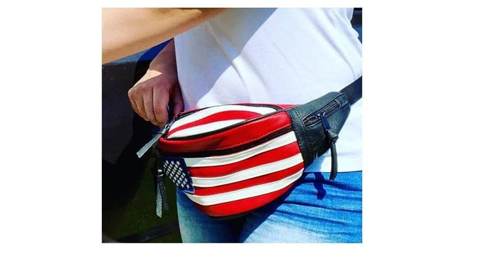 American flag cowhide leather fanny pack