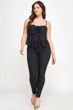 Black Plus Size Baby Doll Mesh Rhinestone Top