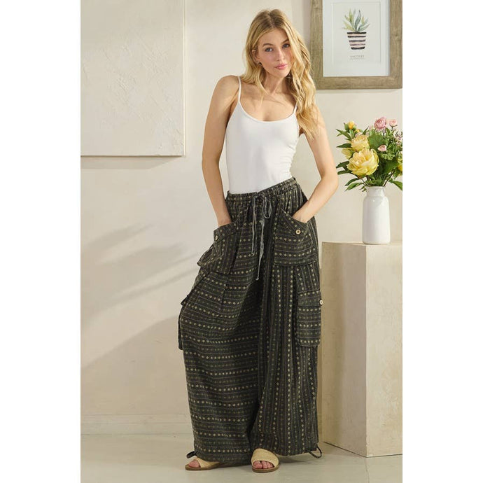 Black Washed 3D Pocket Flower Wide Leg Oli+Hali Pants
