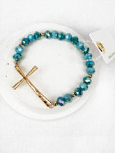 Lavender Hammered Cross Crystal Mix Beads Bracelet