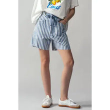 Blue Striped High-Rise Denim Shorts
