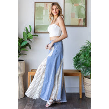 Denim Lace Insert Ruffle Flare Wide Leg Oli+Hali Pants