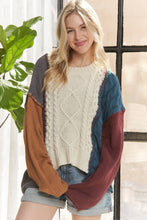 Beige Long Sleeve Colorblock Knit Sweater
