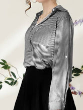 Black White Striped Button Down Long Sleeve Collared Shirts